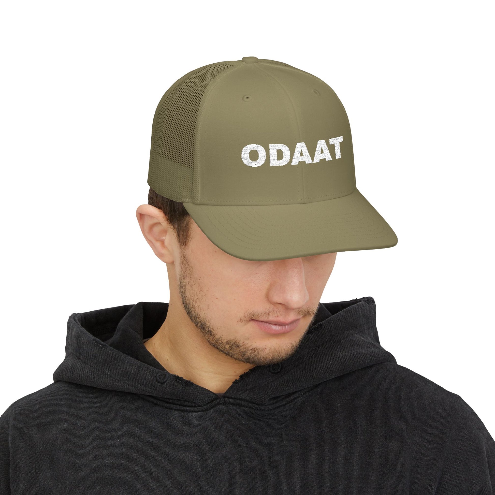 ODAAT Embroidered Trucker Hat - Bold, Distressed Stitch, Unisex Adventure Cap, One Day At A Time!